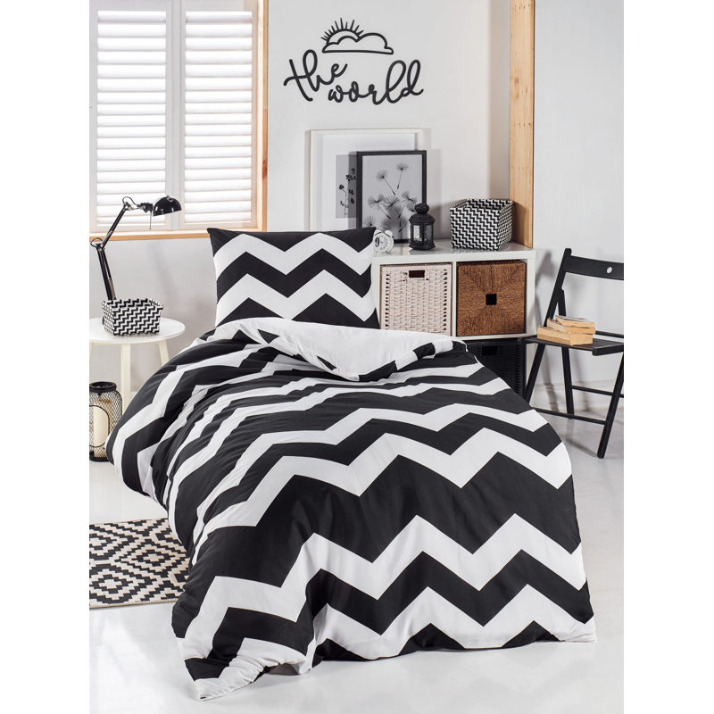 Ensemble de housse de couette en mélange de coton blanc / noir 2 pièces