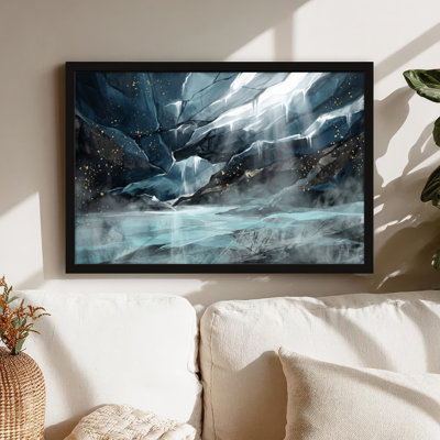 Toile noire encadrée en bois noir pour le salon, la chambre à coucher, le bureau ou le vestibule - décoration murale décorative avec rivière de montagne