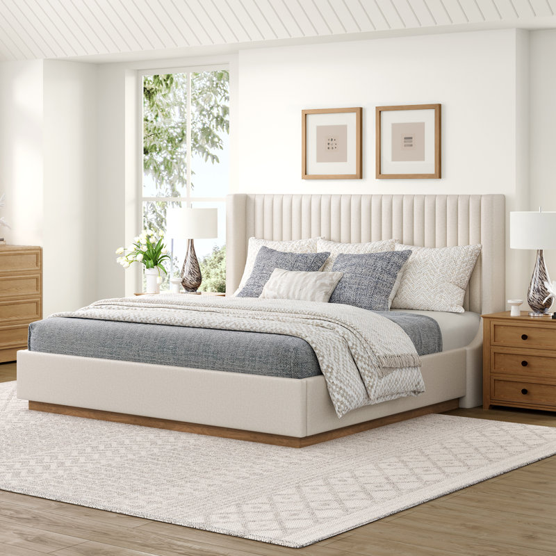 Madiyson Tufted Upholstered Platform Bed, Linen, King