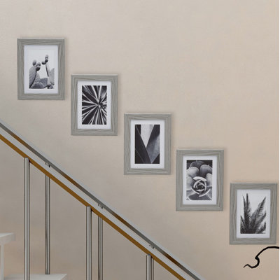 Set Of 5-7X8 MDF Matted Frame Set For 4X6 Photos-Grey