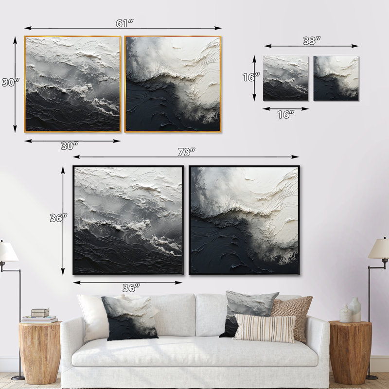 Propst - Ensemble de 2 collages carrés abstraits, Cadre flottant blanc, H 30 po x l 61 po