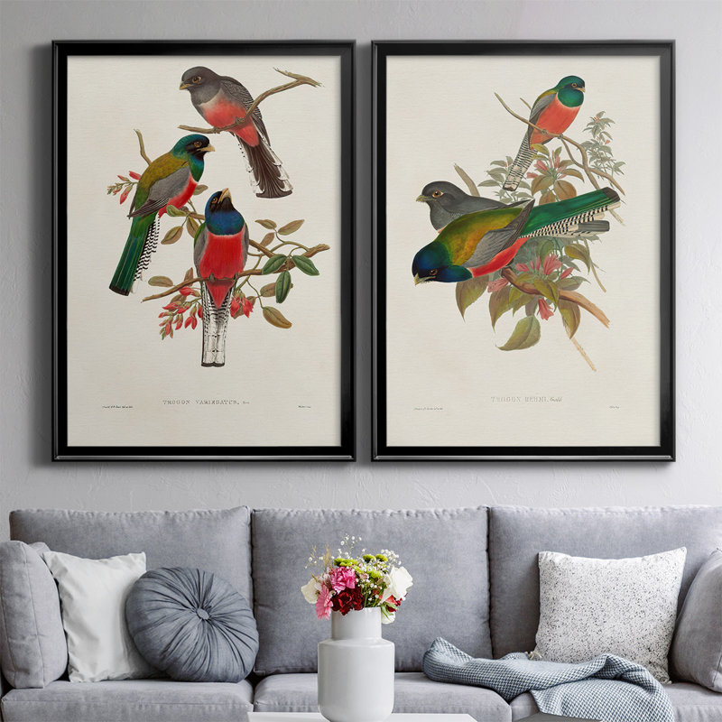 " Elegant Trogons IX " 2 - Pieces Painting Print, Black Framed, 30.5" H x 45" W x 2.5" D