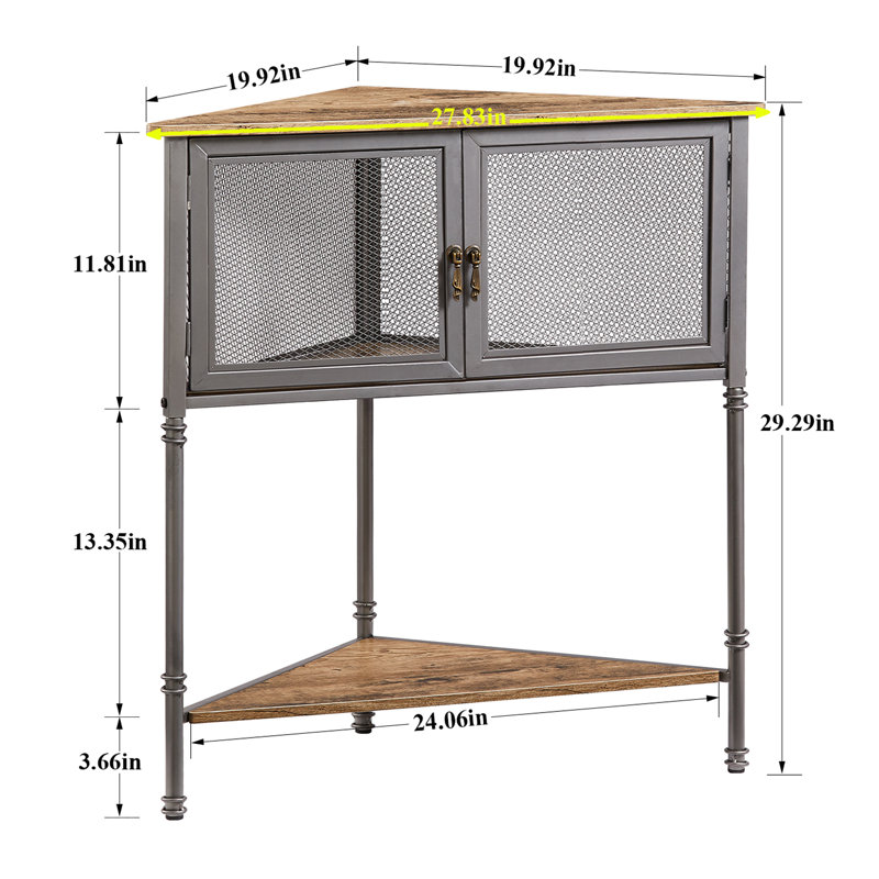Ensemble de 2 tables de bout d'angle, ensemble de 2 tables de coin de ferme avec armoire de rangement, ensemble de 2 tables d'appoint triangulaires industrielles avec portes en filet et tablette, tables d'appoint rustiques pour petit salon