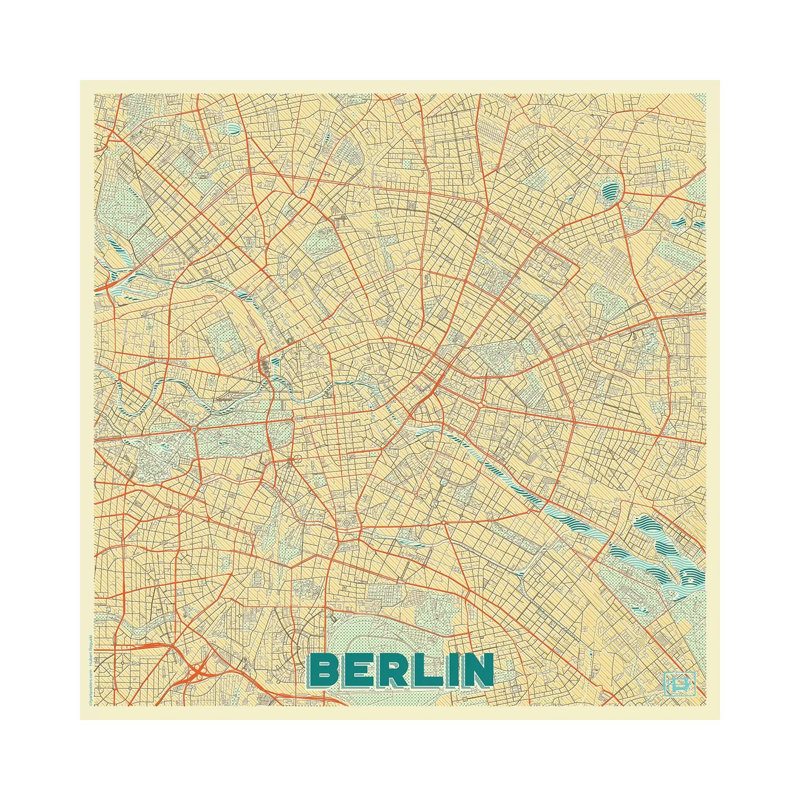 Berlin Retro Urban Blueprint Map by Hubert Roguski - Wrapped Canvas Print, 93.98 cm H x 93.98 cm W x 3.175 cm D