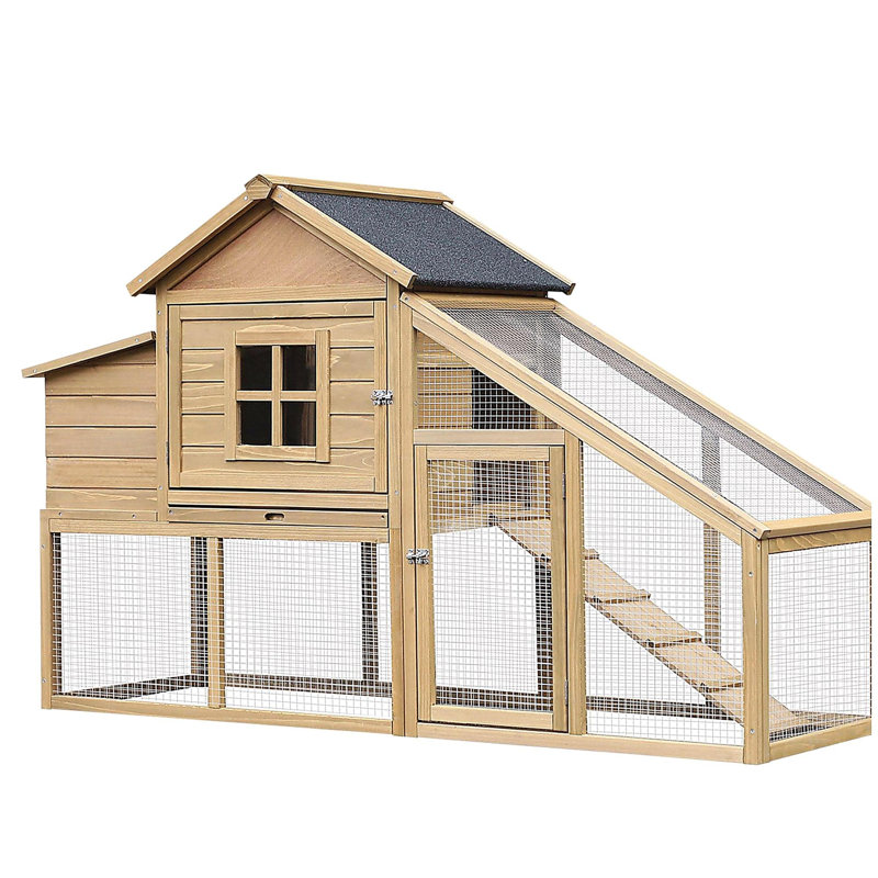 Poulailler en bois 69 po PawHut, poulailler en cage avec rampe de connexion, plateau amovible, fenêtre ventilée et nichoir, naturel