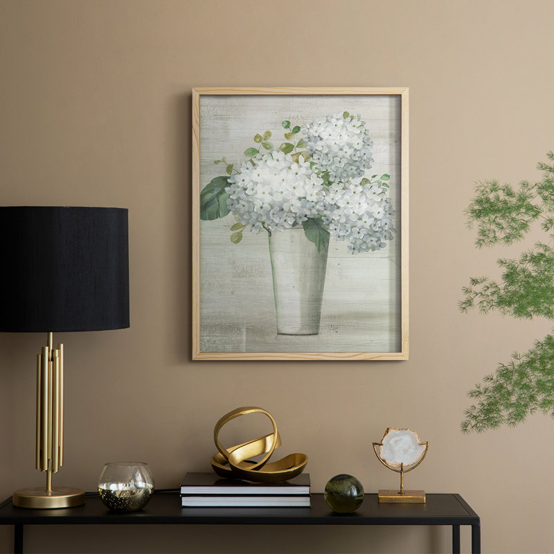 Simply Hydrangeas I Framed Print - Solid Wood, 15" H x 12" W, Natural