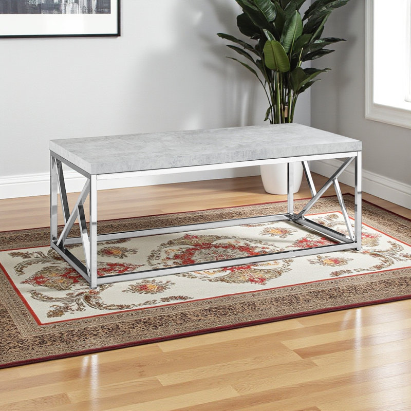 Coffee Table, Accent, Cocktail, Rectangular, Living Room, Metal, Laminate, Gray, Chrome