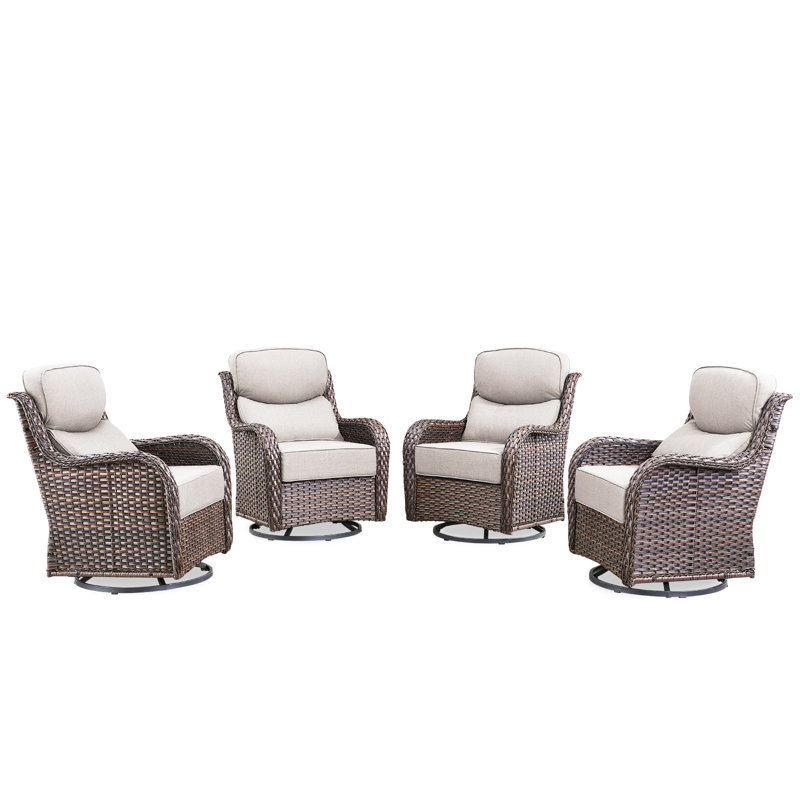 Smilario 4-Piece Outdoor All Weather Wicker Swivel Patio Chair With 6" Thick Cushions, Brown, Beige
