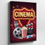 Toile, création d'une illustration thématique cinématographique vibrante mettant en vedette un panneau d'art mural marquant incandescent qui indique «CINEMA In Bold Retro», art mural sur toile-1453465728