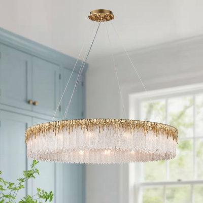 Luminaire suspendu rond 23,6 "/ 40" moderne en cristal doré à double couche