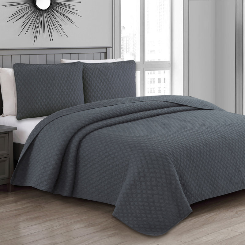 Estate Fenwick Cotton Quilt, King Quilt + 2 King Shams, Charcoal Gray