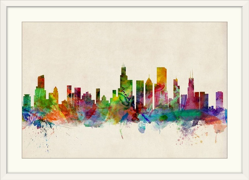 «Chicago City Skyline» par Francy, impression, Cadre blanc, H 20 po x l 26 po x P 1 po