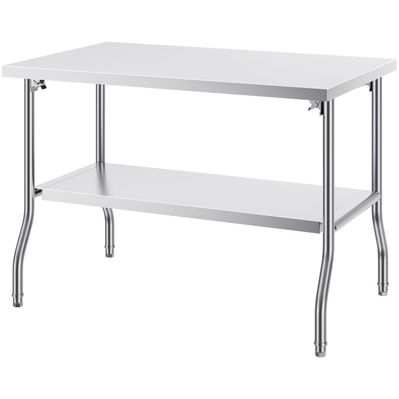 SUS201 Stainless Steel Folding Prep Table 48 x 30 Inch 1 Piece Silver Space-Saving