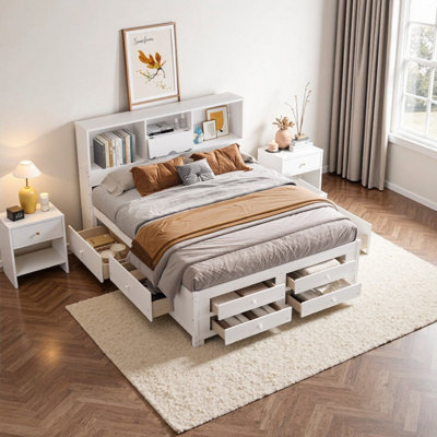 Lit plateforme très grand avec 8 tiroirs et tête de lit Elegant
