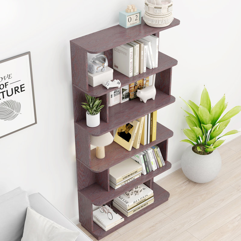 31.5" L x 64.56" H Free combination bookshelf Modern 5-Tier Open Storage Bookcase, Ox Blood Red