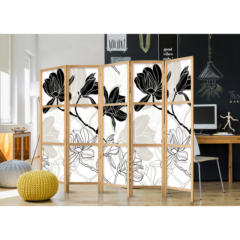 225cm W x 171cm H 5 - Panel Solid Wood Folding Room Divider