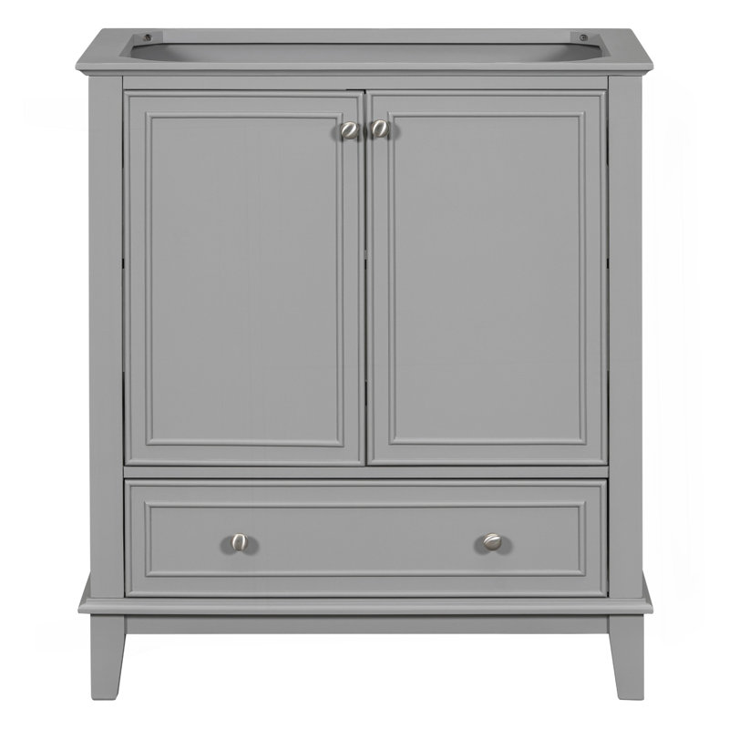 30" Bathroom Vanity Without Sink, Base Only, Multi-Functional Bathroom Cabinet With Doors And Drawer, Solid Frame And MDF Board, Grey