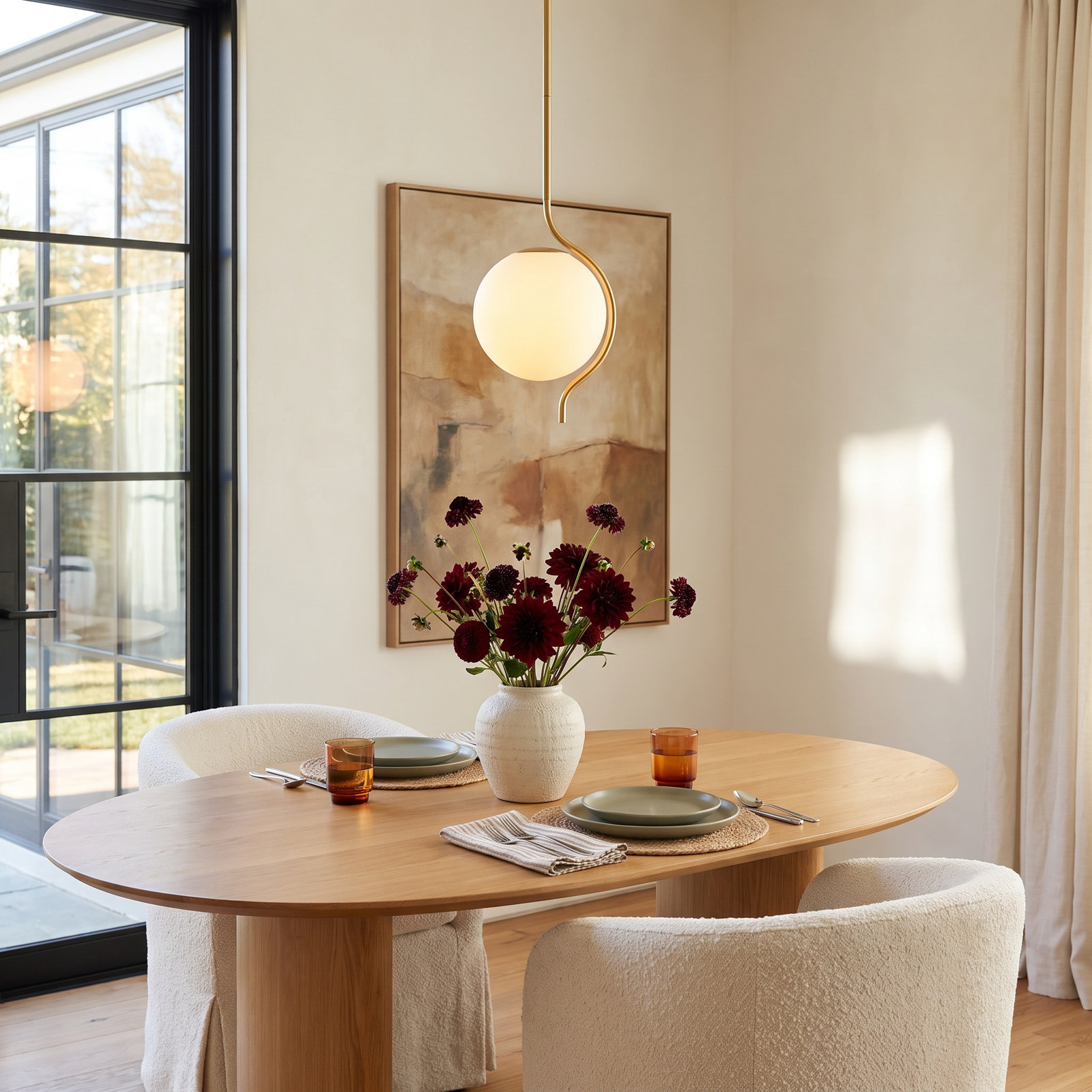 Dimmable Curved Jade Glass Globe Globe Pendant, Brushed Gold