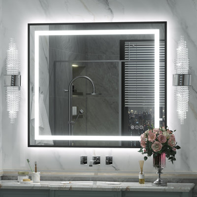 Wayfair Basics® UL Certified Front & Back LED Anti-Fog Tempered Glass Framed Bathroom/Vanity Mirror with 3-Year Warranty