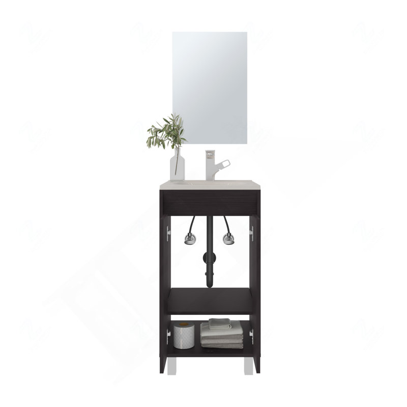 Mirror Bathroom Vanity Cabinet, With two Doors, Two Shelves, Black