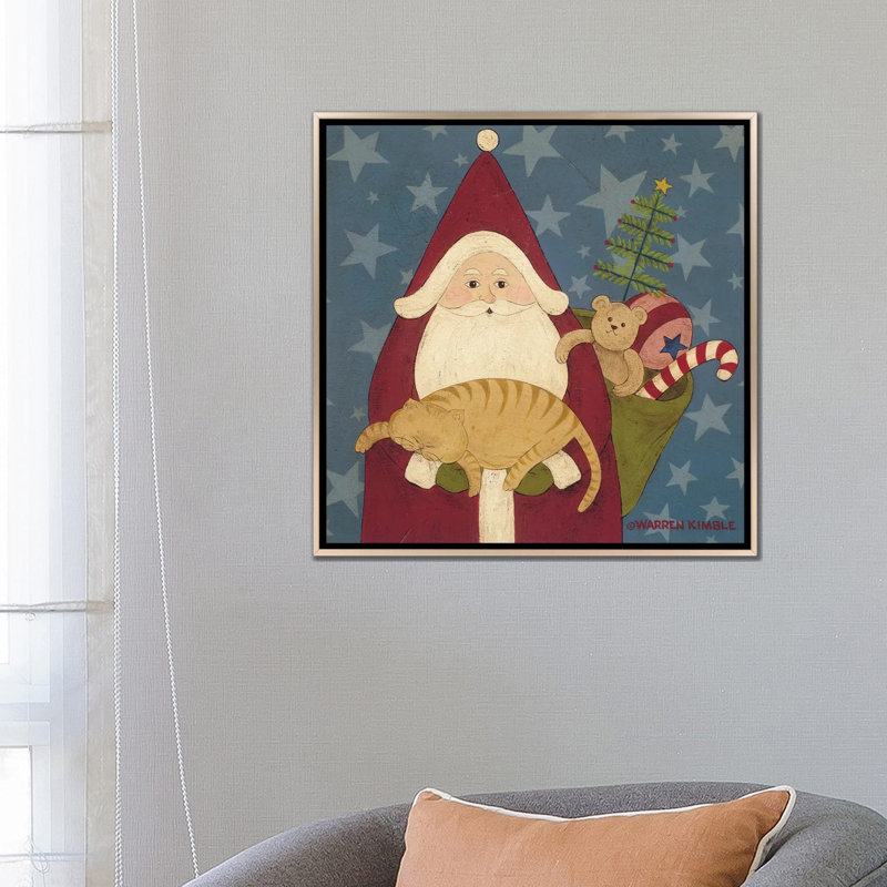 Père Noël - reproduction d'art murale - toile encadrée, H 26 po x l 26 po, Impression encadrée sans passe-partout, Champagne