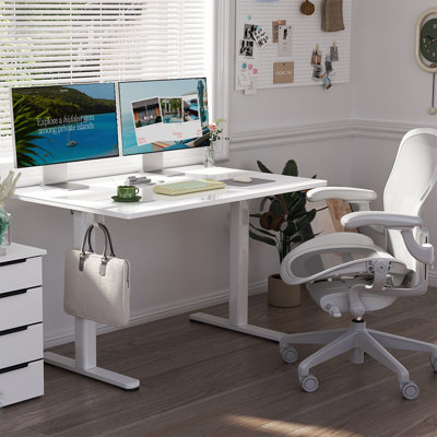 48" Glass Standing Desk, Electric Height Adjustable Sit Stand Desk with Writable Tempered Glass Desktop for Home Office | White