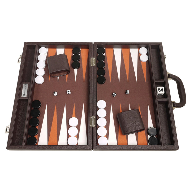 Ensemble de backgammon de qualité supérieure, H 2,5 po x l 10,5 po x L 16 po, Brun foncé