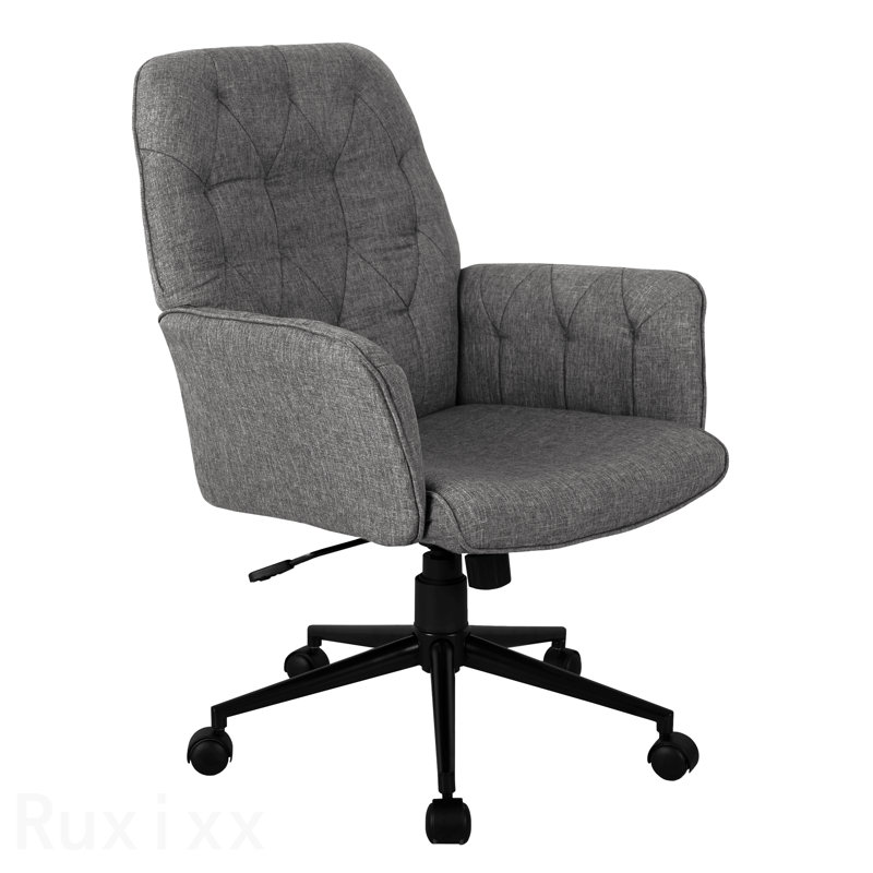 Gray Modern Upholstered Tufted Office Chair, With Arms