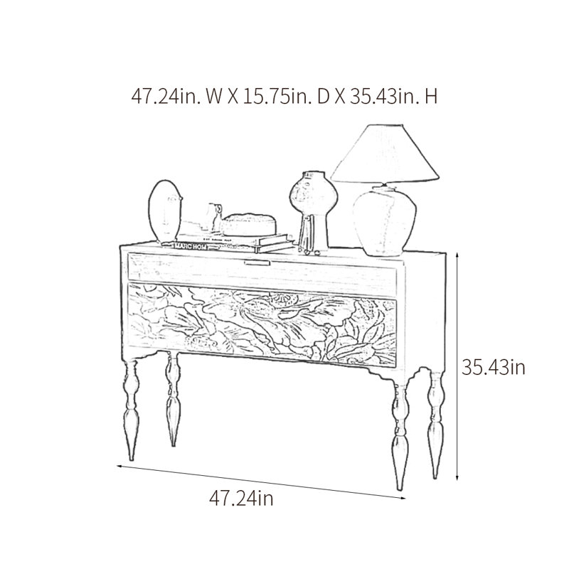 Retro Classical Art Console Table with Drawers, Black