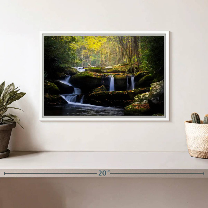 Stream In The Smokies, Cadre flottant blanc, 13 po x 9 po