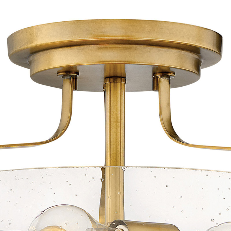 Harper 3-Light Semi-Flush Mount Retro Ceiling Light, Small, Heritage Brass