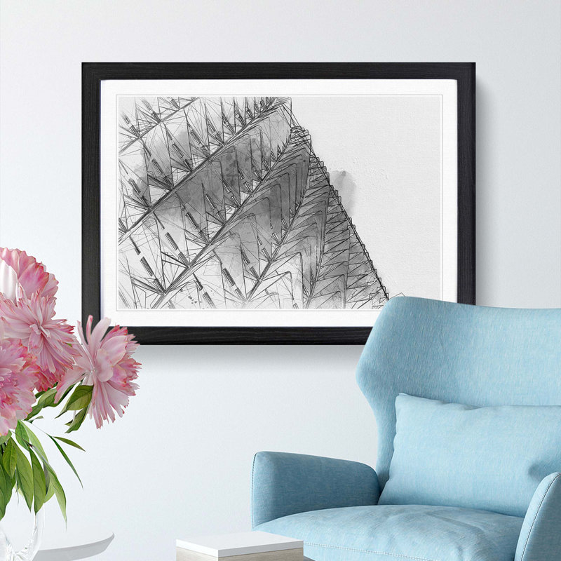 Architecture Sketch Vol.36 in Abstract - Picture Frame Graphic Art Print, 27cm H x 36cm W x 2cm D, Black Framed