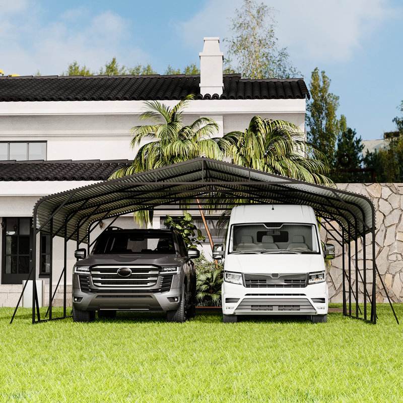 All - Weather 20 X Shelter Carport For Vehicles, Boats & Equipment, Heavy Duty Construction, Galvanized Frame, Secure And Reinforced Spacious With Roof Ideal Protection