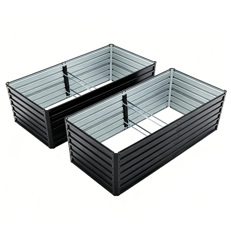 2-Pack 6x3x2 FT Galvanized Metal Raised Garden Beds - Reinforced Rustproof Colored Steel Planter Boxes for Outdoor Vegetables, Flowers, Herbs & Succulents