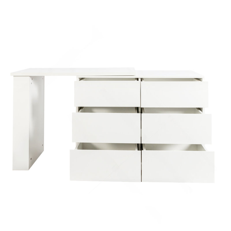 Bureau d'ordinateur en L avec tiroirs Bureau en coin avec cabinet de rangement réversible, poste de travail long