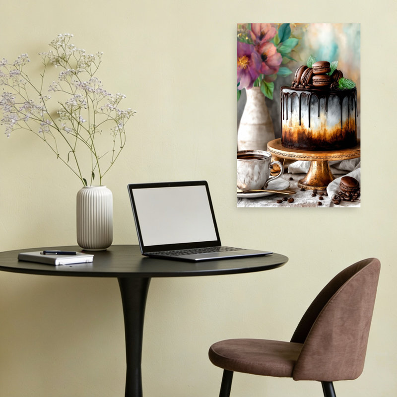 «Coffee Drip Cake Bloom», art floral contemporain rustique élégant, H 24 po x l 16 po