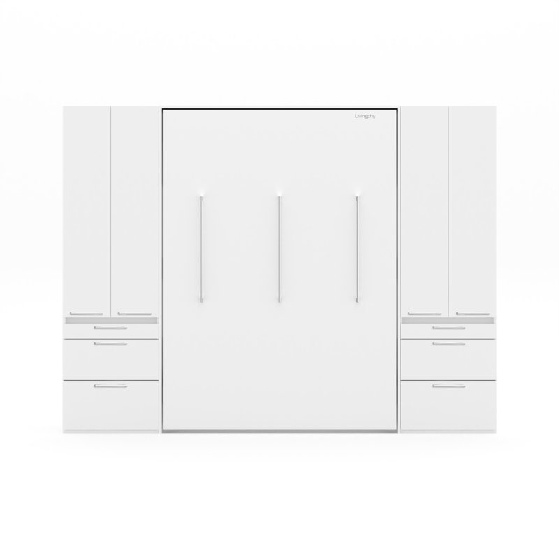 Lover Murphy Bed with Double Storage Units, Full, White