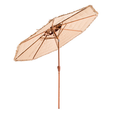 Parasol 9 pi pour patio extérieur, 2 au toit de chaume, 30 inclinable, manivelle manuelle, auvent, 8 parasols en métal au toit de chaume, 140 g, nervures, installation rapide