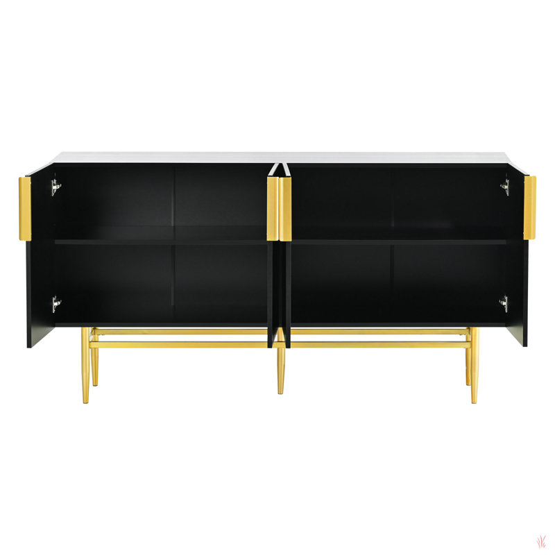 Buffet moderne à 4 portes avec poignée en métal doré pour salle à manger, salon, chambre à coucher et couloir