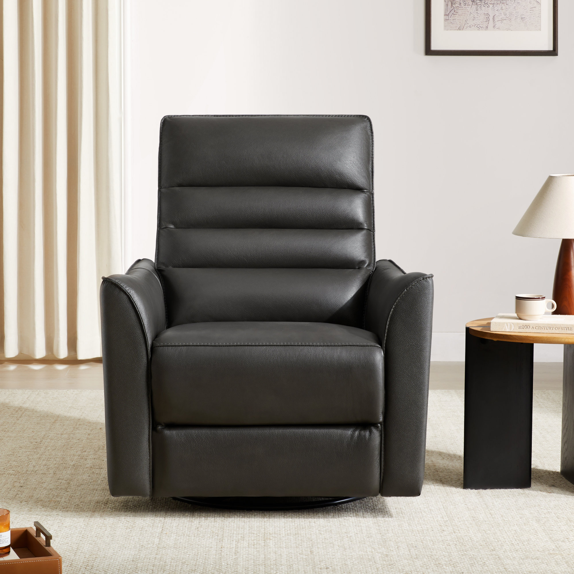 Gabi Swivel Glider Power Recliner, Impression Dark Grey Top Grain Leather