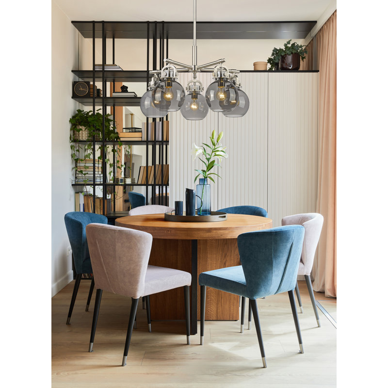 Lustre suspendu 5 lumières Ziyi, Plaqué couleur fumée, Nickel satiné