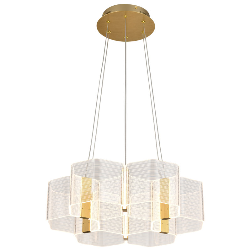 Kenzo - Lustre DEL - Finition bronze poli anodisé - Panneau de guidage de la lumière, H 5,5 po x l 20,5 po x P 20,5 po