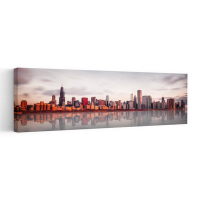 «Serene City Skyline Reflection Colorful Dramatic Modern Architecture City», art mural