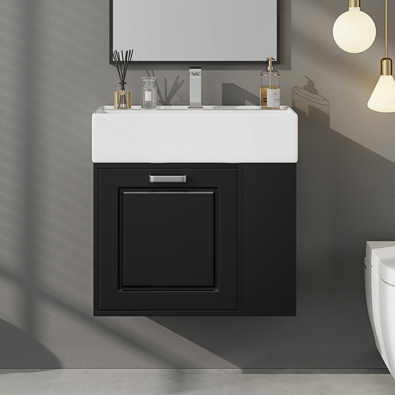Meuble-lavabo de salle de bain avec lavabo, armoire flottante murale, Noir