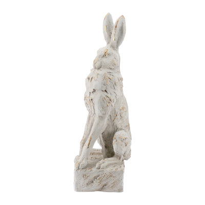 10X8.5X29.5" Large Magnesium Rabbit Figurine With Antique White Finish And Pedestal Base