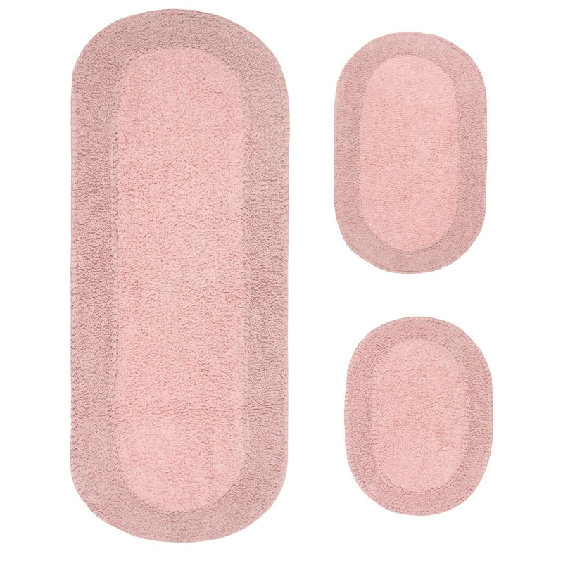 Tapis de bain 100% coton à double volants Lona (ensemble de 3), Rose