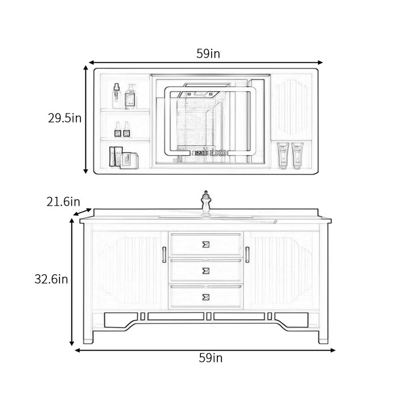Armoire de salle de bain haut de gamme rétro et simple, 59"