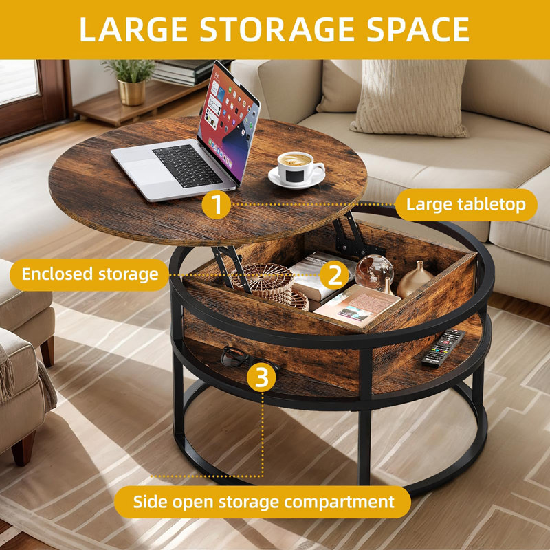 Lift Top Coffee Table with Storage, Rustic Brown