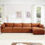 Canapé modulaire en L 4 places en chenille orange avec croissant, coussins enveloppants et tiroirs de rangement escamotables en L-1714349388