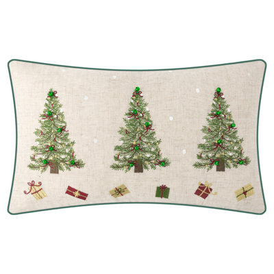 Christmas Trees Embroidery Decorative Throw Pillow Cover Winter Holiday Pillowcase 12x20 Inch